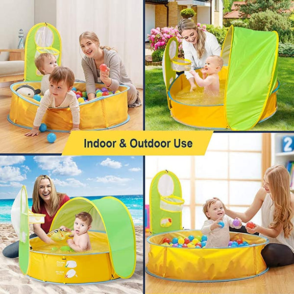 Pira 4-in-1 Pop Up Tent and Paddling Pool / Ball Pit with UV Protective Sunshade and Ball Hoop