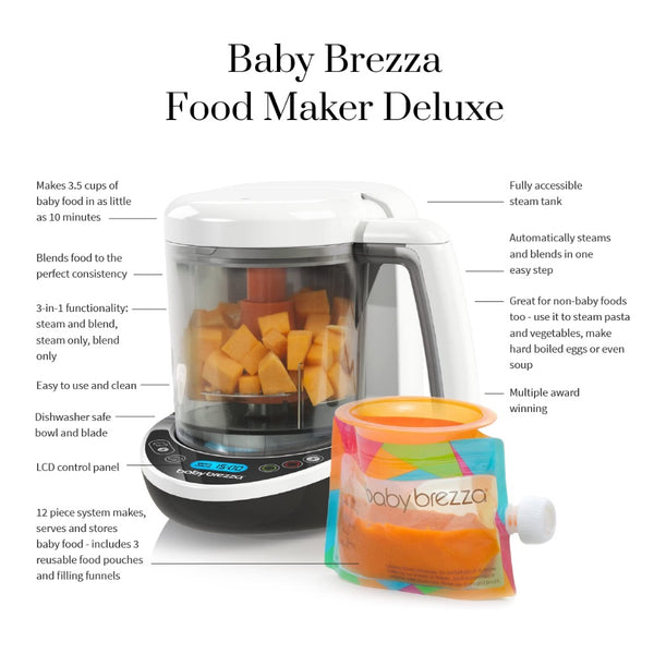 Baby Brezza One Step Food Maker Deluxe + FREE Reusable Pouches (3-Pack) & Weaning Guide
