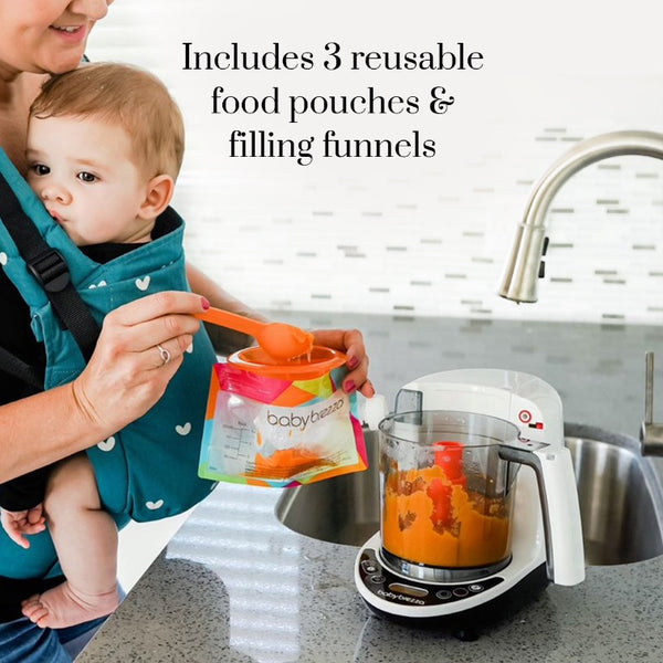 Baby Brezza One Step Food Maker Deluxe + FREE Reusable Pouches (3-Pack) & Weaning Guide