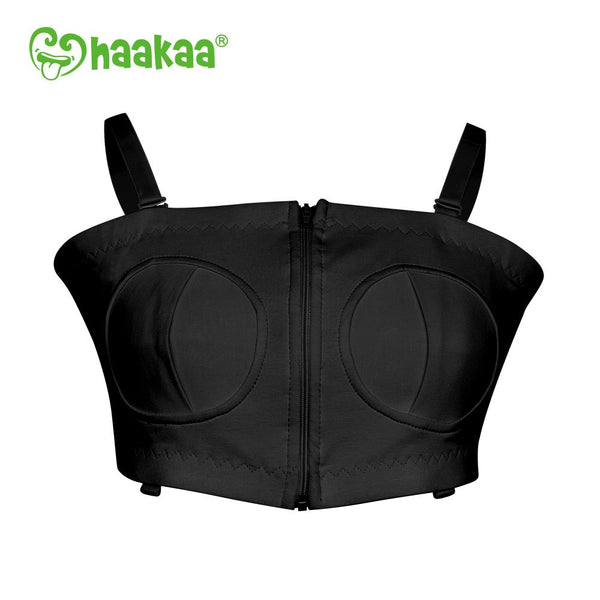 Haakaa Hands-Free Zip-Up Breast Pump Bra, Black