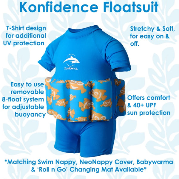 Konfidence Floatsuit with Sleeves – Lycra Buoyant Swimming Aid-Blue Clownfish