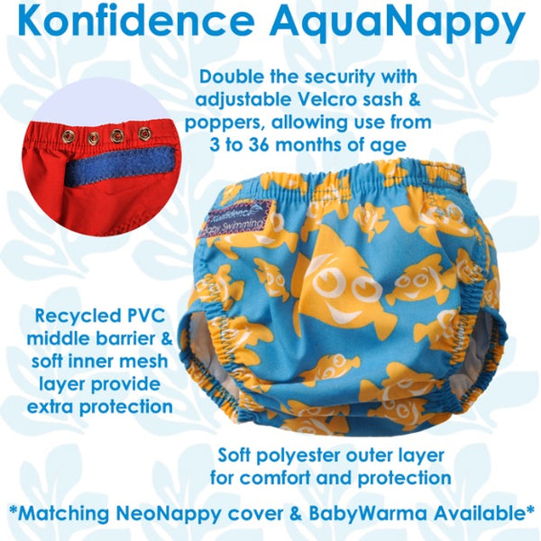 Konfidence Aquanappy – One Size Fits All Swim Nappy, Blue Clownfish