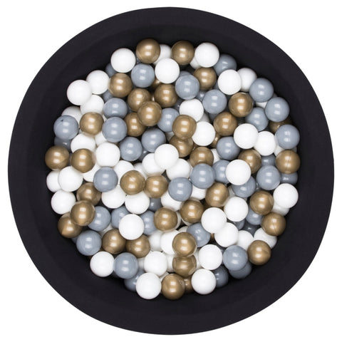 Larisa & Pumpkin Organic Cotton Black Ball Pit with 200 (Gold/Grey/White) Balls