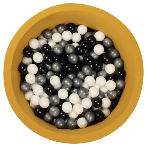 Larisa & Pumpkin Organic Cotton Mustard Ball Pit with 200 (Black/Silver/White) Balls