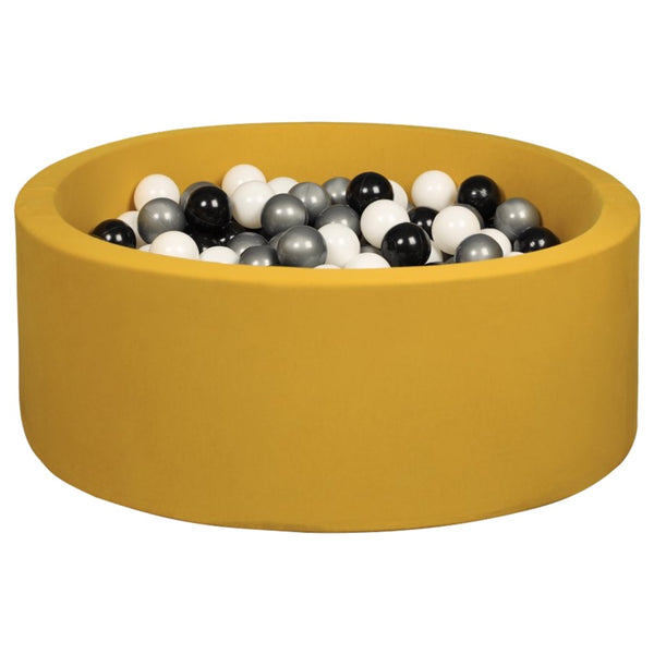 Larisa & Pumpkin Organic Cotton Mustard Ball Pit with 200 (Black/Silver/White) Balls