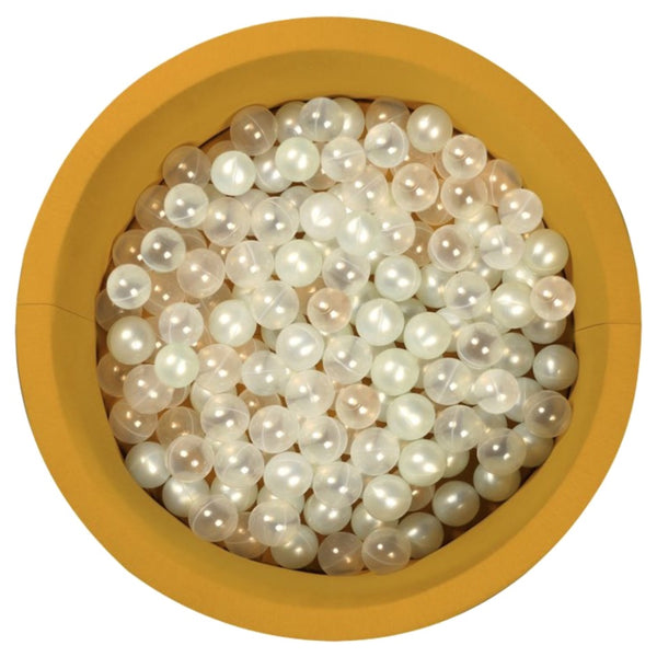 Larisa & Pumpkin Organic Cotton Mustard Ball Pit with 200 (Pearl/Clear) Balls