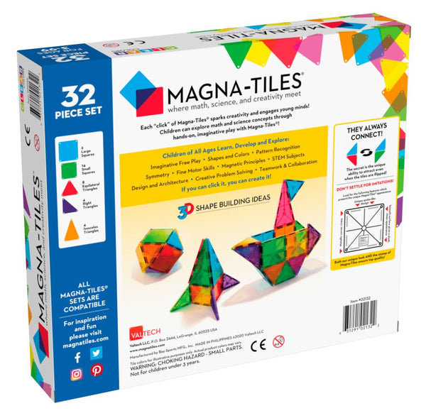 Magna-Tiles Clear Colors, 32 Piece Set