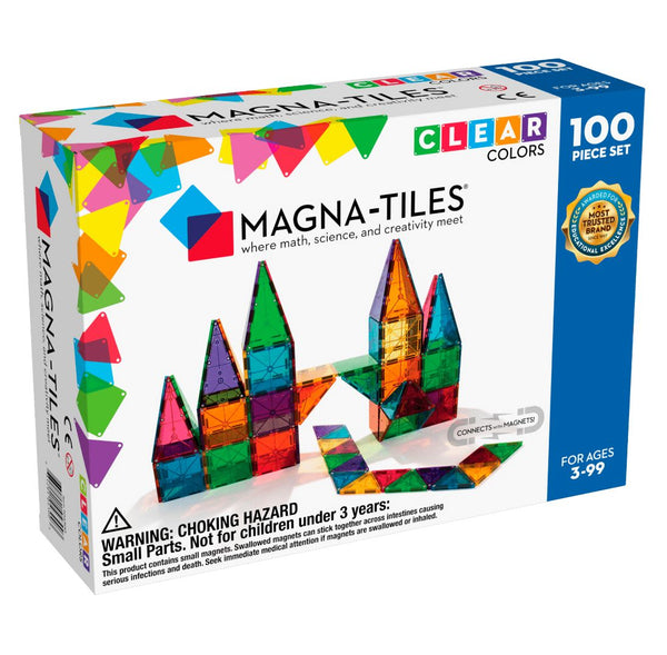 Magna-Tiles Bundle – Clear Colors, 100 Piece Set and Storage Bin & Interactive Playmat