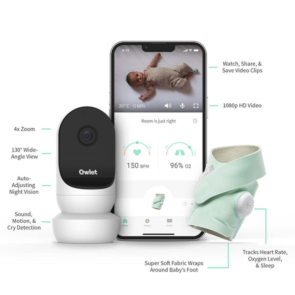 Owlet Monitor Duo Plus: Smart Sock 3 Plus & Cam 2 Video Baby Monitor