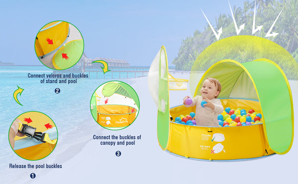 Pira 4-in-1 Pop Up Tent and Paddling Pool / Ball Pit with UV Protective Sunshade and Ball Hoop