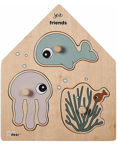 Wooden Interlocking Game Peg, Sea Friends - From 12 months