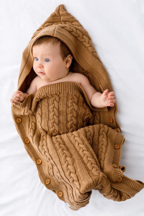 Knitted Cotton Cocoon Sleeping Bag- Natur  (0-6 months)